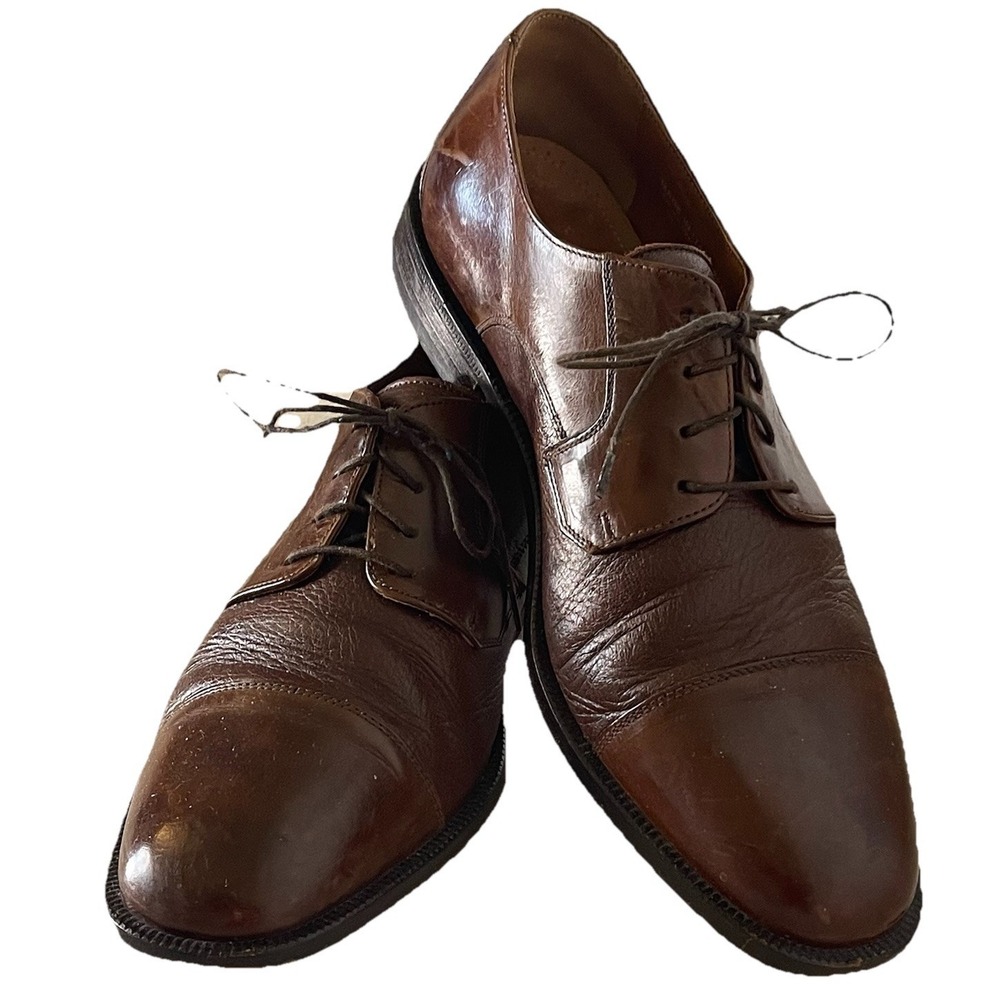 Bostonian Cap Toe Dress Shoes Men's 10M Brown Leather‎ Lace Top Italy Oxford
